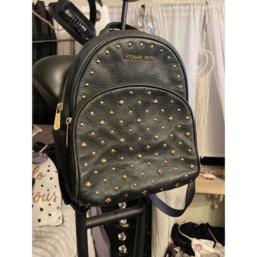 Michael kors mk abbey medium black leather stud backpack